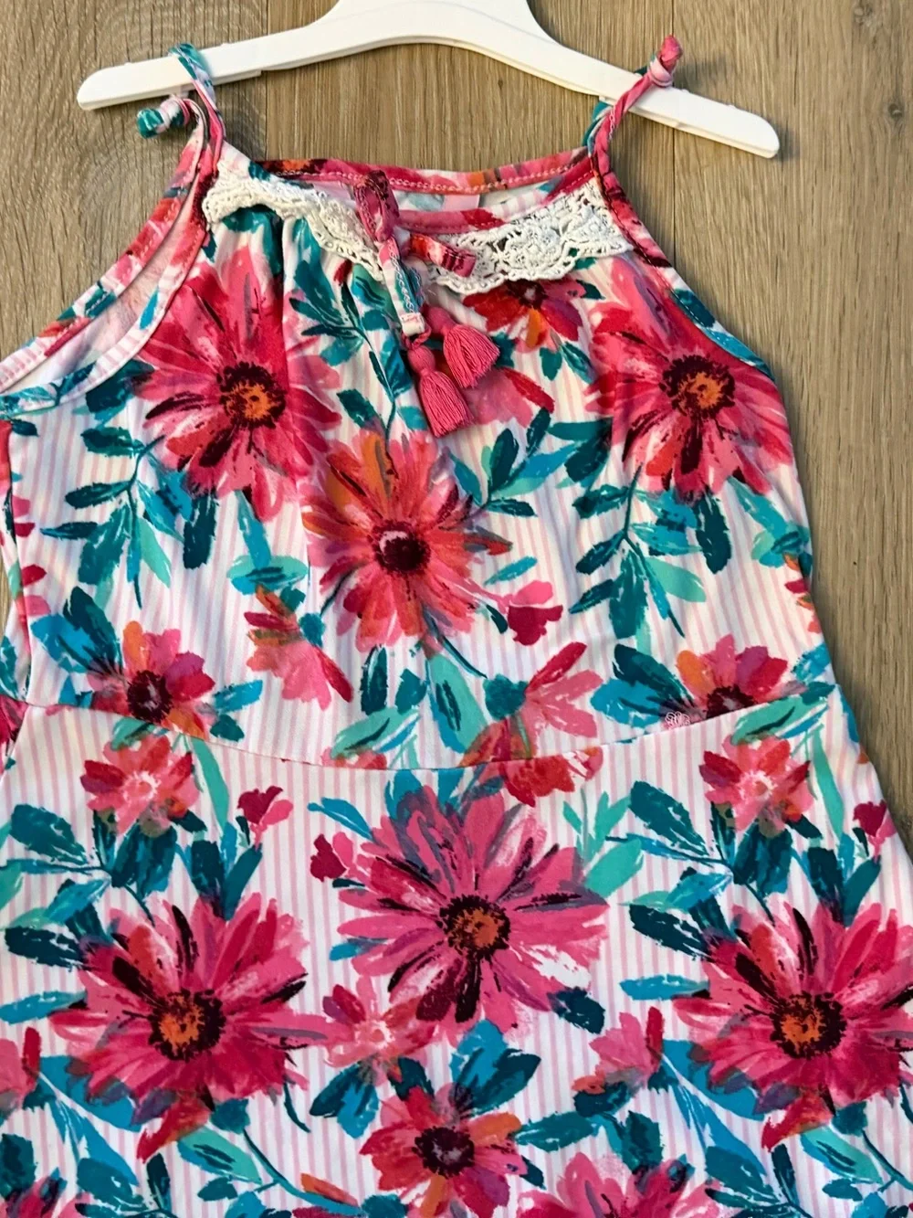 1st Kiss Girl's Size 7/8 Bright Pink Floral Polyester Blend Casual Sundress
